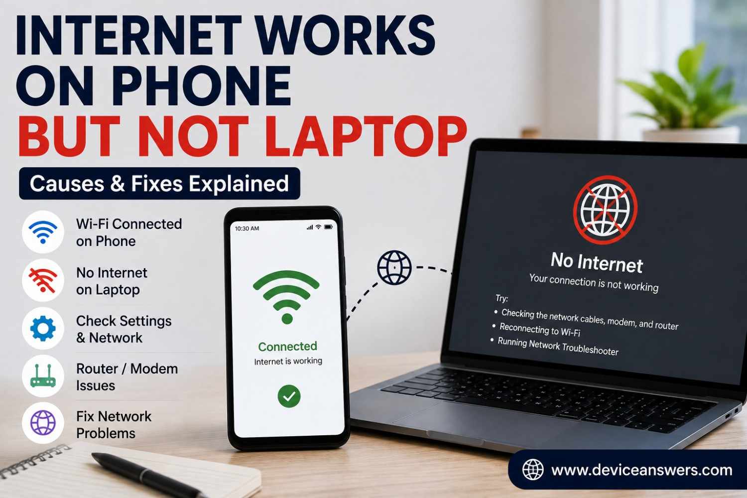 internet works on phone but not laptop